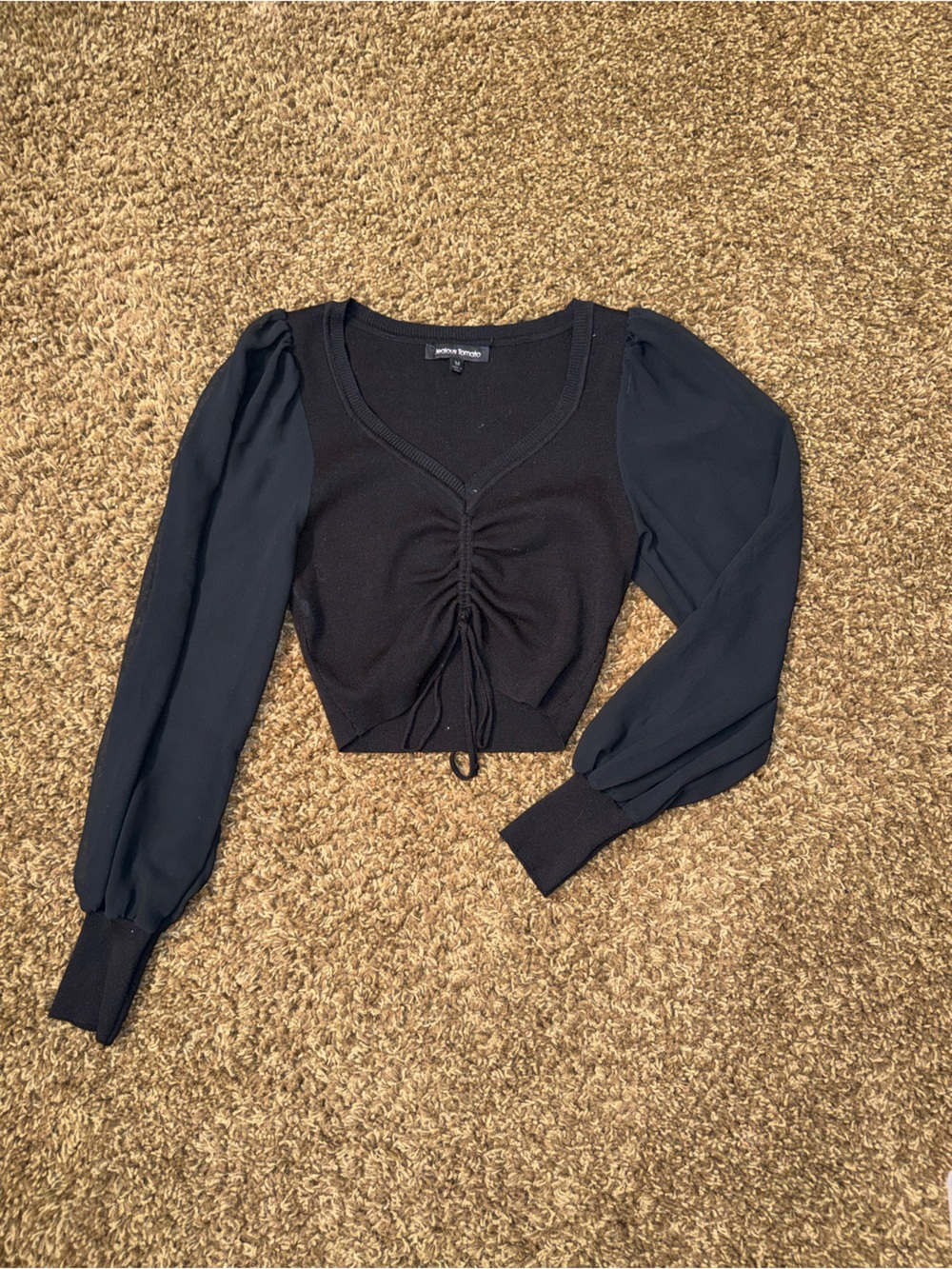Jealous Tomato Black Ruched Front Long Sleeve Top